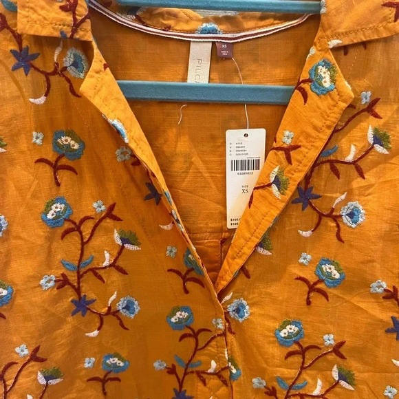 NWT new XS Anthropologie pilcro embroidered surf button down top floral gold - Picture 12 of 17